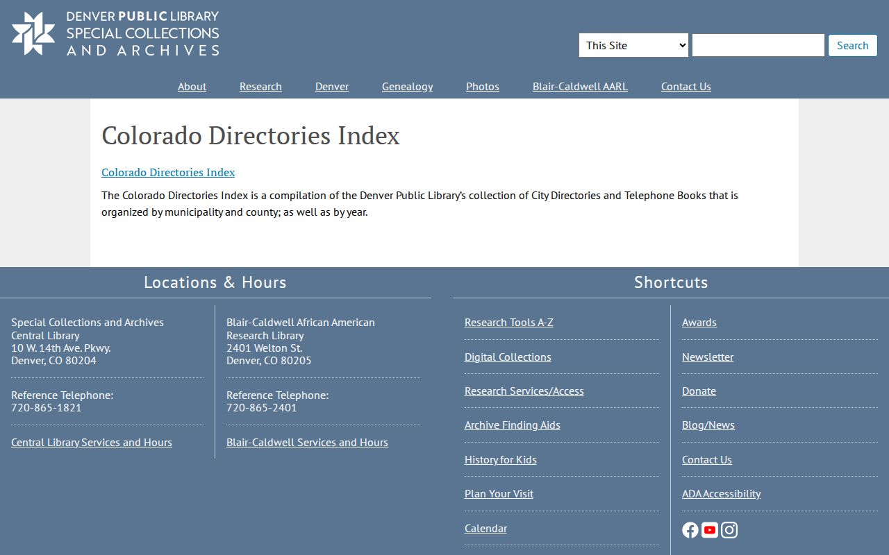 Broomfield city directory Denver Public Library directory index