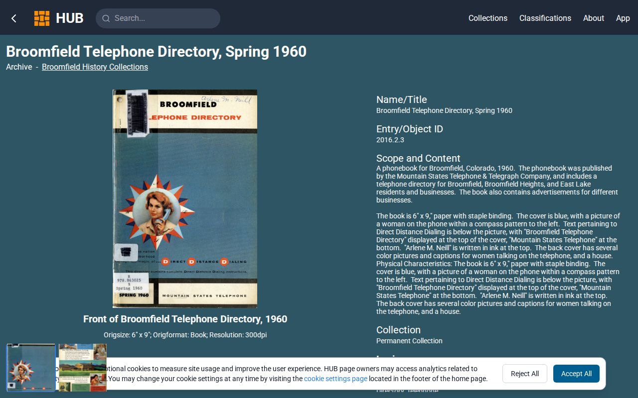 Broomfield city directory Spring 1960 telephone book catalog