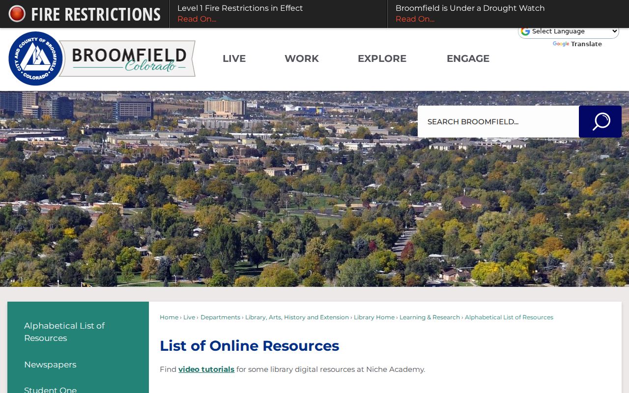 Broomfield residents directory library history research resources