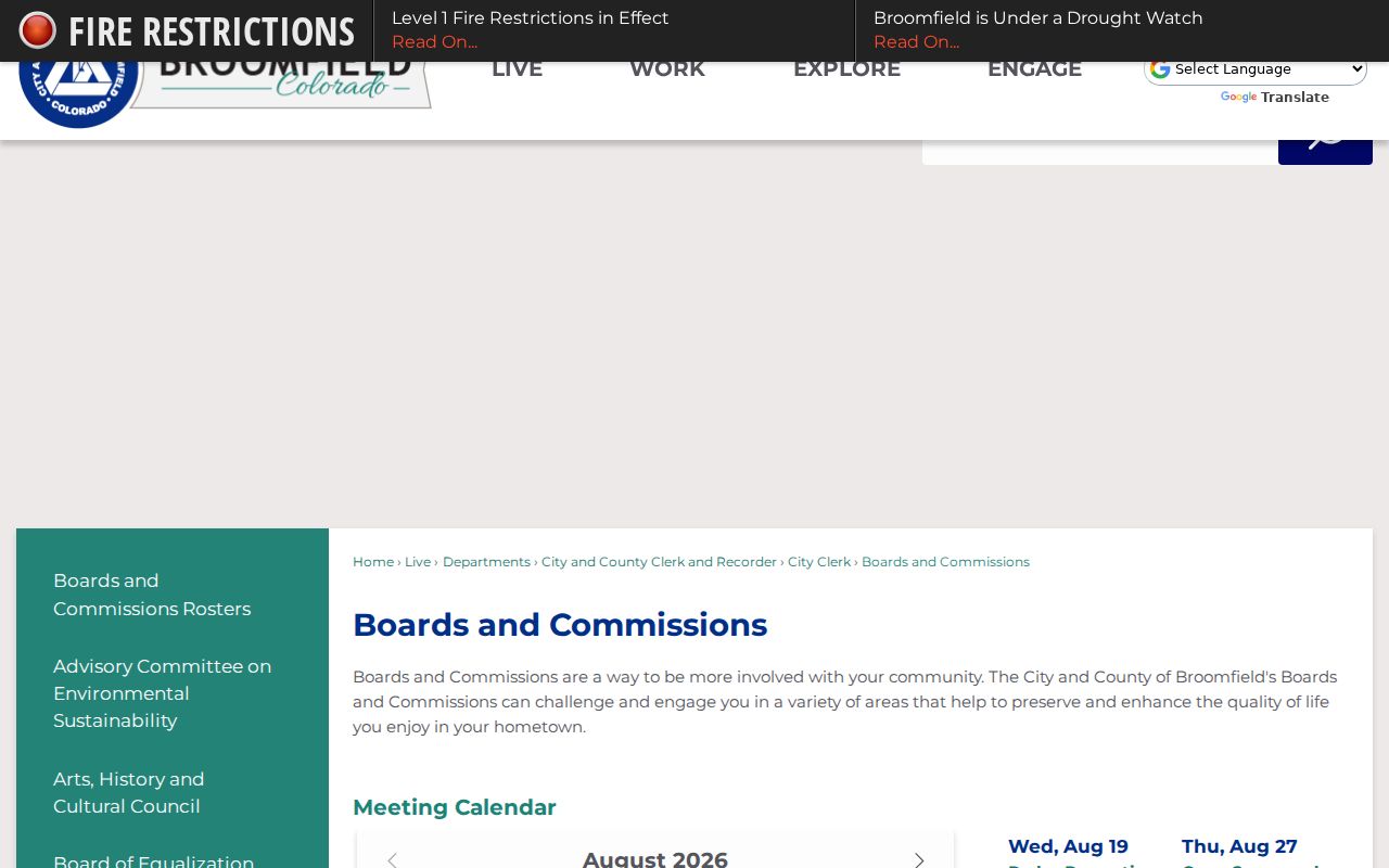 Broomfield neighbors boards and commissions public meeting record