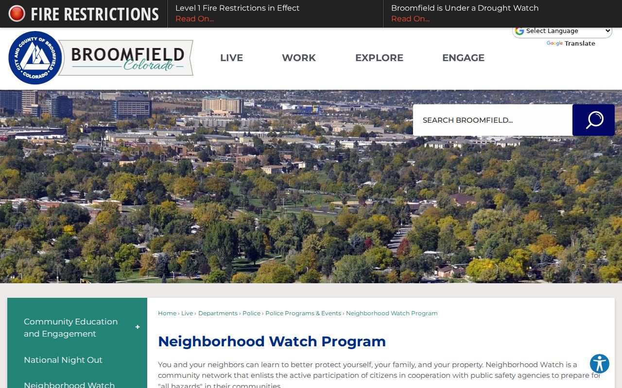 Broomfield neighbors Neighborhood Watch block-level civic route