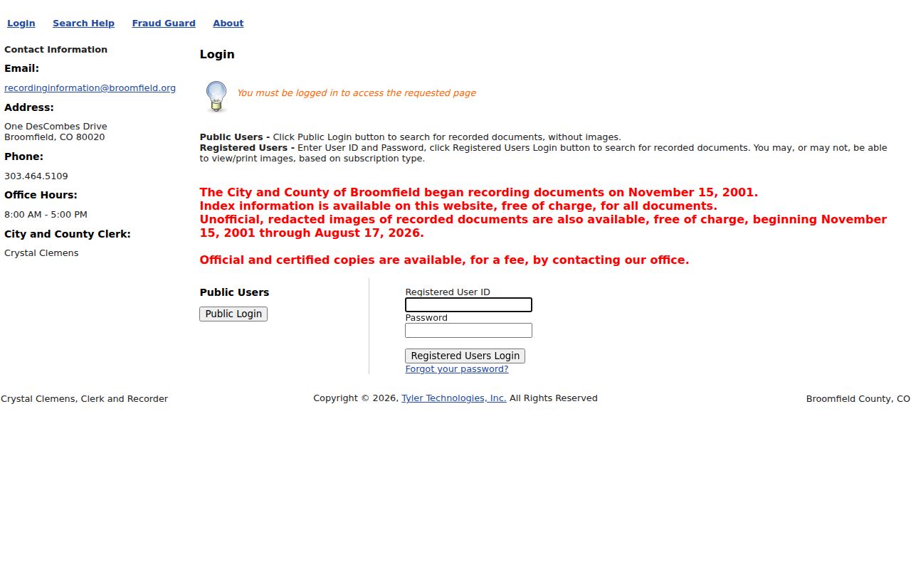 Broomfield previous residents recorded document sample