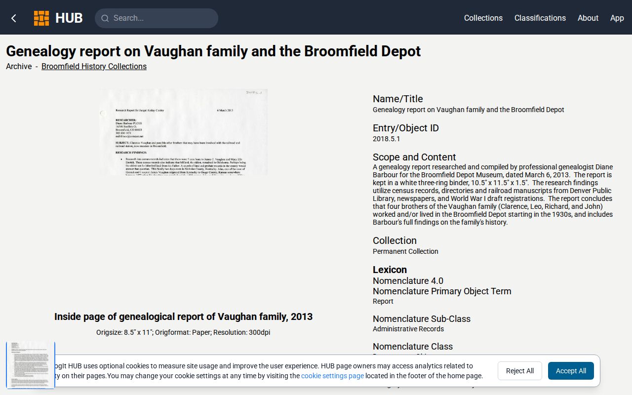 Broomfield previous residents Vaughan family genealogy report