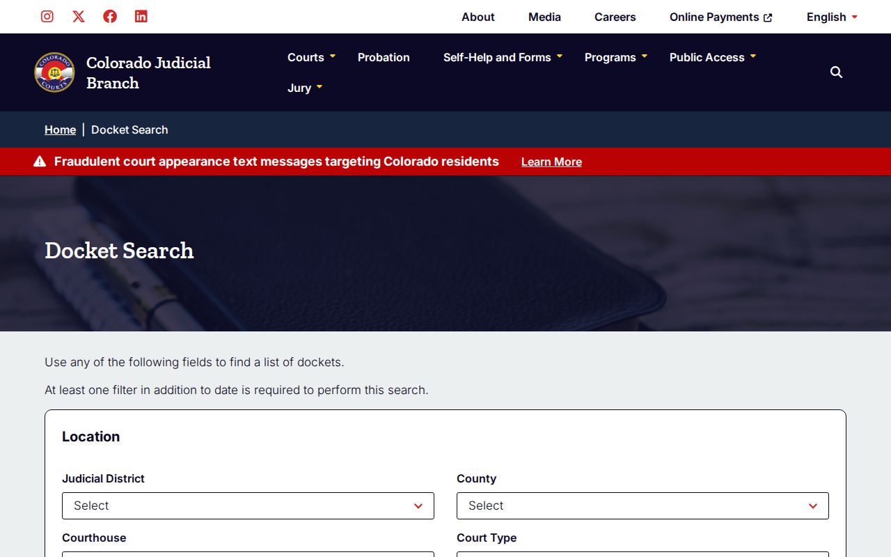 Broomfield resident lookup Colorado Judicial Branch docket search
