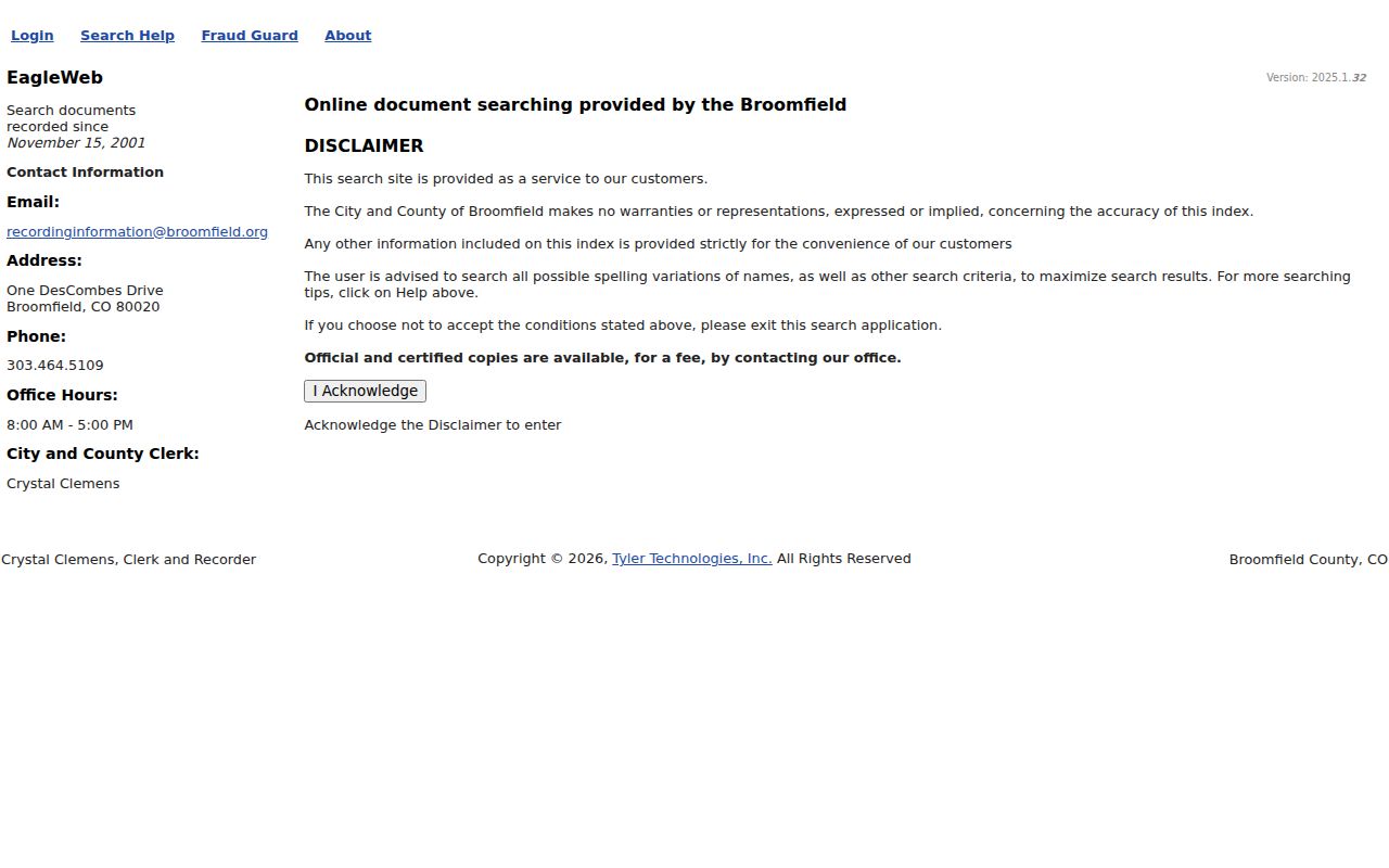 Broomfield street directory recorded document search and deed fields