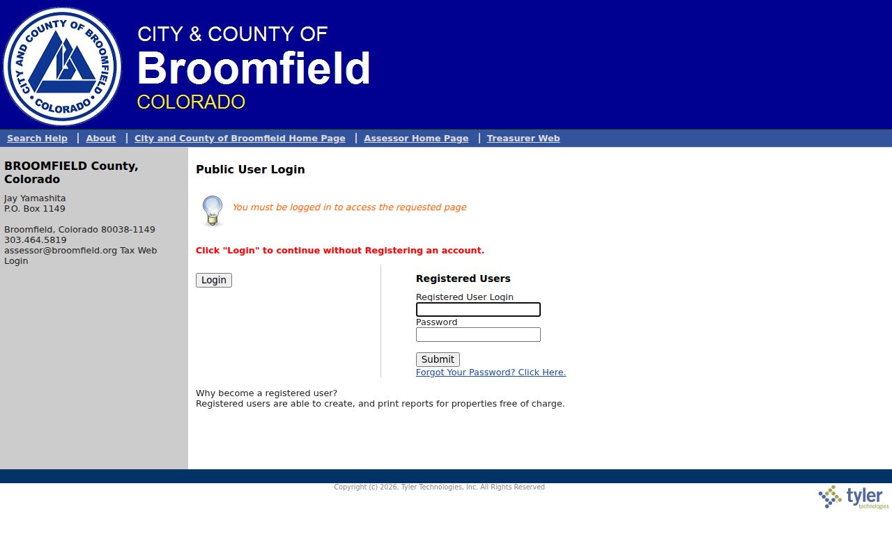 Broomfield street directory assessor parcel account detail