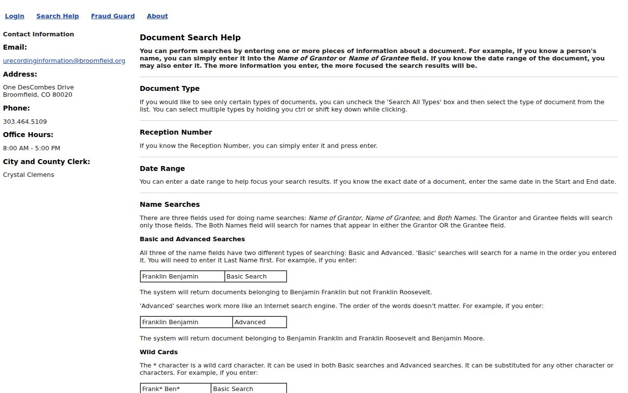 Broomfield street directory recorder legal description help