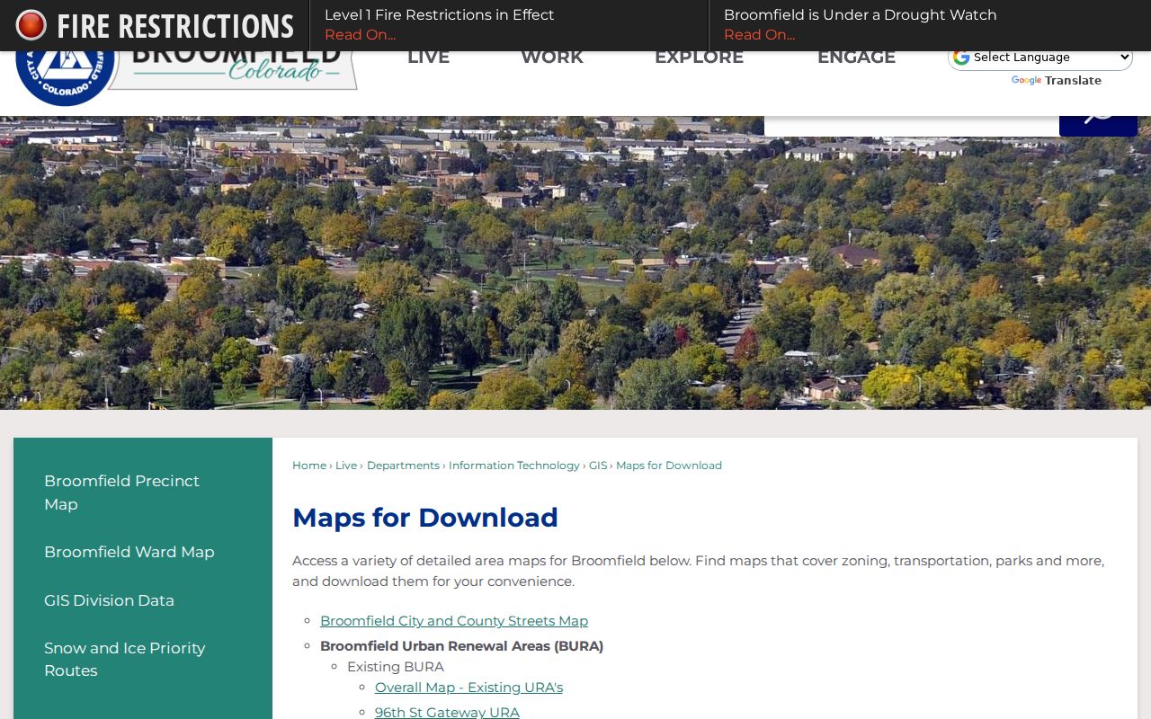 Broomfield ZIP code directory city maps download page